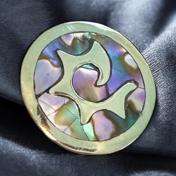 Vintage Sterling Silver Abalone Inlay Mosaic Pendant - Picture 3 of 5